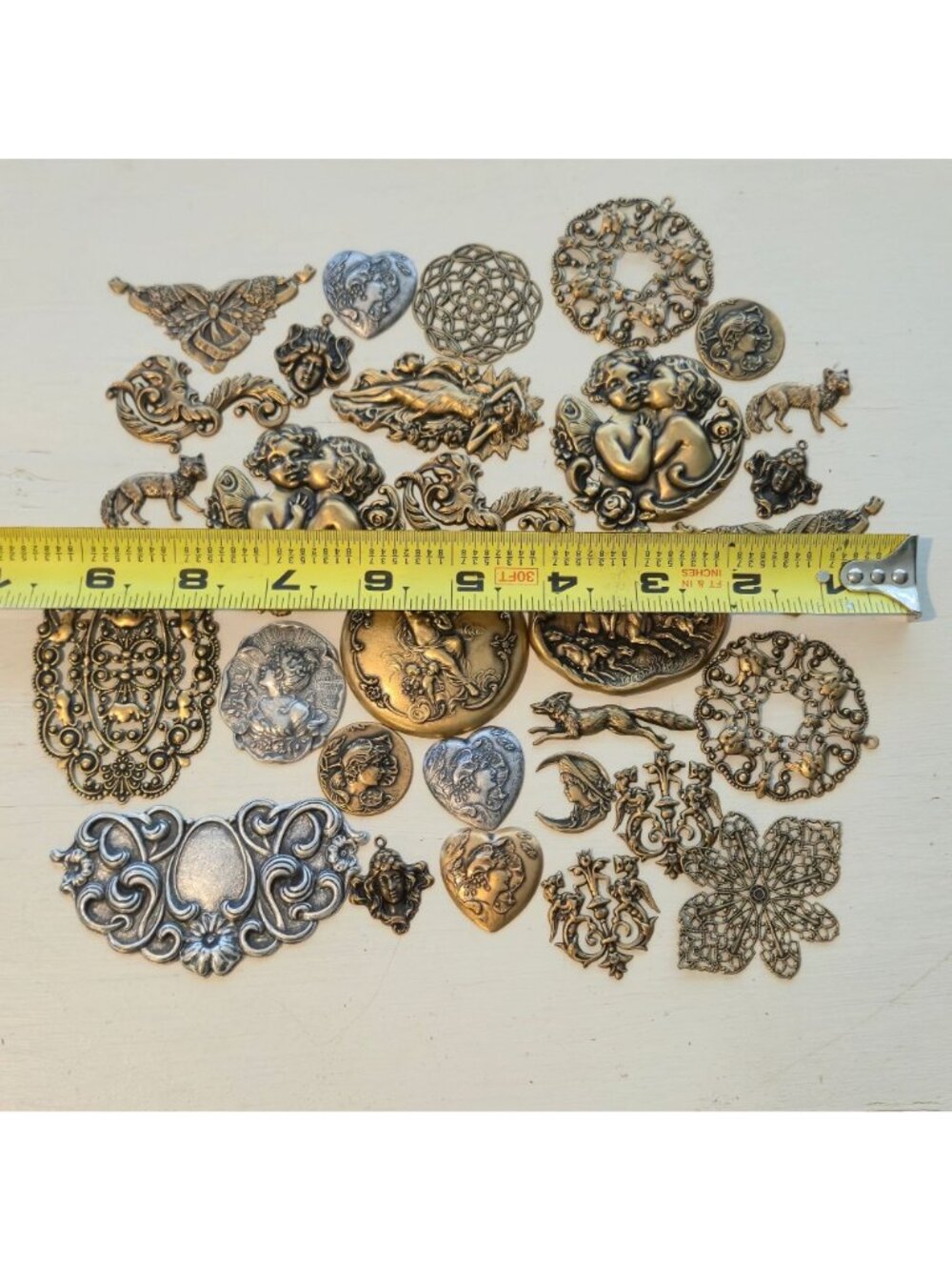 Art Nouveau style Brass Stampings LOT findings Jewelry Crafts Embellishment x30 - Picture 13 of 13